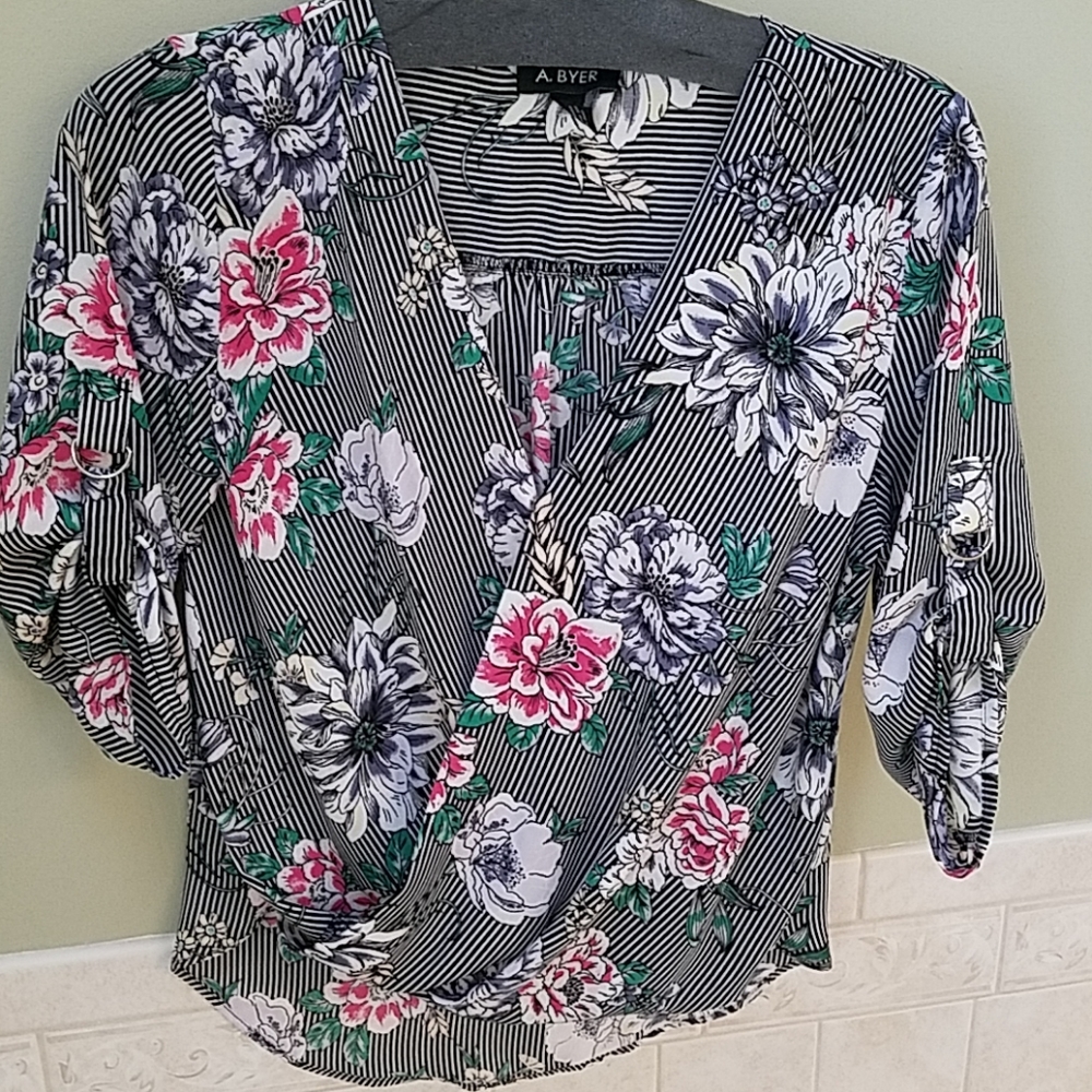 Navy Blue Striped Blouse